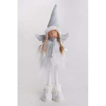 TEXTILNÝ ANJEL, STOJACI, BIELY A STRIEBORNÝ, FLITROVANÉ ŠATY