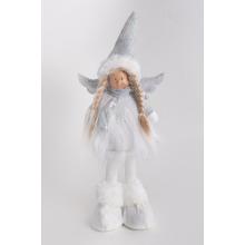 TEXTILNÝ ANJEL, STOJACI, BIELY A STRIEBORNÝ, FLITROVANÉ ŠATY