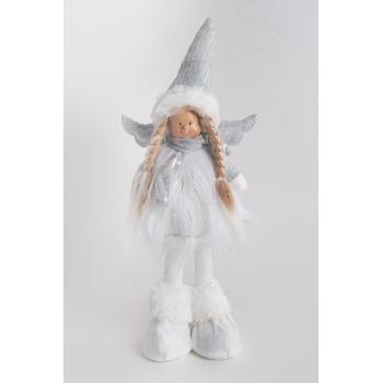 TEXTILNÝ ANJEL, STOJACI, BIELY A STRIEBORNÝ, FLITROVANÉ ŠATY