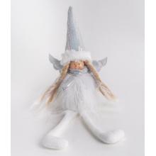 TEXTILNÝ ANJEL SO ZAVESENÝMI NOHAMI, BIELE A STRIEBORNÉ FLITROVANÉ ŠATY