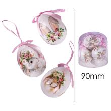 SADA 6 PLASTOVÝCH VAJÍČOK V PLEXISKLOVEJ ŠKATUĽKE, ZAJAČIKY S KVETMI