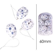 SADA PLASTOVÝCH VAJÍČOK, 12 KUSOV, V PLEXISKLOVEJ ŠKATUĽKE, KVETINOVÁ, MODRÁ A BIELA