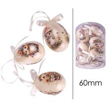 SADA PLASTOVÝCH VAJÍČOK, 6 KUSOV, V PLEXISKLOVEJ ŠKATUĽKE, JEŽKO, KVETOVANÉ