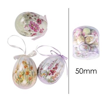 SADA PLASTOVÝCH VAJÍČOK, 24 KUSOV, V PLEXISKLOVEJ ŠKATUĽKE, S KVETMI