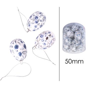 SADA PLASTOVÝCH VAJÍČOK, 24 KUSOV, V PLEXISKLOVEJ ŠKATUĽKE, KVETINOVÁ, MODRÁ A BIELA