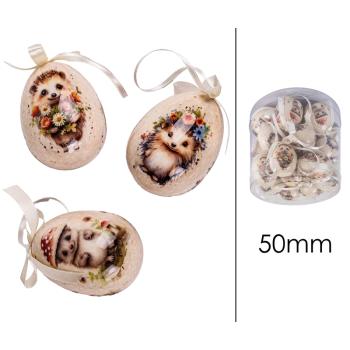 SADA PLASTOVÝCH VAJÍČOK, 24 KUSOV, V PLEXISKLOVEJ ŠKATUĽKE, JEŽKO, KVETINOVÝ