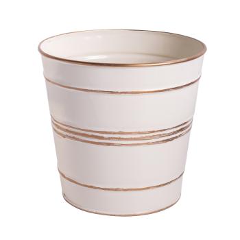 PLECHOVÝ KVETINÁČ, KRUHOVÝ, S BIELYMI ZLATÝMI PRUHMI