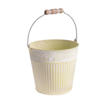 PLECHOVÉ VEDRO, BIELE S ČIPKOVANÝM OKRAJOM, ŽLTÉ