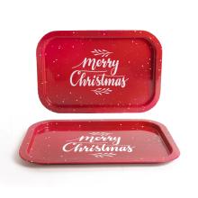 PLECHOVÝ PODNOS S NÁPISOM MERRY CHRISTMAS, ČERVENÝ