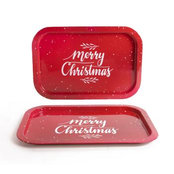 PLECHOVÝ PODNOS S NÁPISOM MERRY CHRISTMAS, ČERVENÝ