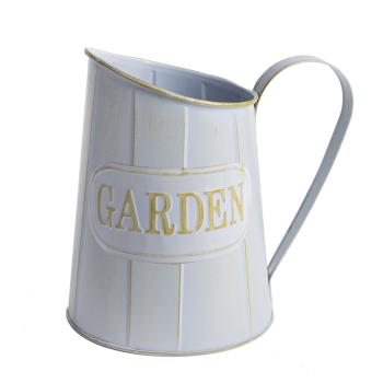 PLECHOVÝ DŽBÁN S NÁPISOM "FLOWERS&GARDEN", SVETLOMODRÝ