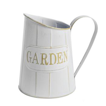 PLECHOVÝ DŽBÁN S NÁPISOM "FLOWERS&GARDEN", BIELY
