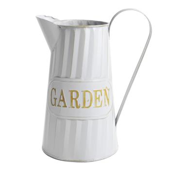 PLECHOVÁ VÝLEVKA, S NÁPISOM "FLOWERS&GARDEN", BIELA