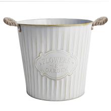 PLECHOVÝ KVETINÁČ S NÁPISOM "FLOWERS&GARDEN", POKRIEVKA Z LANA, BIELY