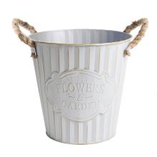 PLECHOVÝ KVETINÁČ S NÁPISOM "FLOWERS&GARDEN", POKRIEVKA Z LANA, BIELY