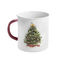 PLECHOVÝ HRNČEK S VIANOČNÝM STROMČEKOM, BIELY/ČERVENÝ