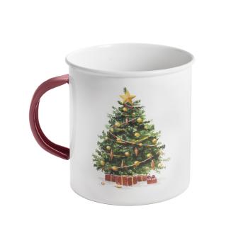 PLECHOVÝ HRNČEK S VIANOČNÝM STROMČEKOM, BIELY/ČERVENÝ