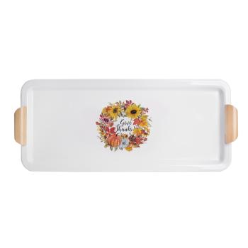 PLECHOVÝ PODNOS S JESENNÝMI LISTAMI A VZOROM TEKVICE