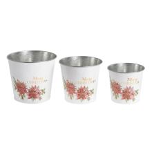 PLECHOVÝ KVETINÁČ, 3 KUSY, OKRÚHLY, S KVETMI SANTA CLAUS