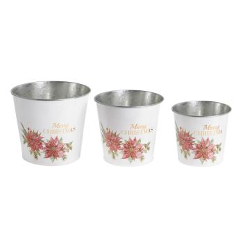 PLECHOVÝ KVETINÁČ, 3 KUSY, OKRÚHLY, S KVETMI SANTA CLAUS