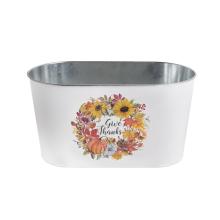 PLECHOVÝ KVETINÁČ, OVÁLNY, VZOR JESENNÝCH LISTOV A TEKVICE