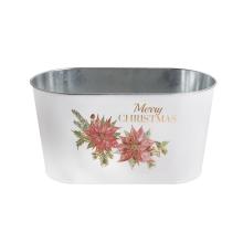 PLECHOVÝ KVETINÁČ, OVÁLNY TVAR, S KVETMI SANTA CLAUS