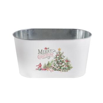 PLECHOVÝ KVETINÁČ, OVÁLNY, BOROVICOVÝ "MERRY CHRISTMAS"