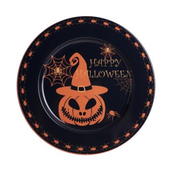 PLECHOVÝ PODNOS, OKRÚHLY, "HAPPY HALLOWEEN" ČIERNY