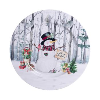 PLECHOVÝ PODNOS, OKRÚHLY, SNEHULIAK, S NÁPISOM MERRY CHRISTMAS