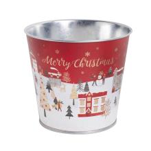 PLECHOVÝ KVETINÁČ, OKRÚHLY, ZIMNÉ MESTO, ČERVENÝ