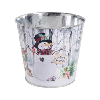 PLECHOVÝ KVETINÁČ, OKRÚHLY, SO SNEHULIAKOM