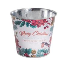 PLECHOVÝ KVETINÁČ , OKRÚHLY, "MERRY CRHISTMAS AND HAPPY NEW YEAR!"