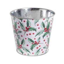 PLECHOVÝ KVETINÁČ, OKRÚHLY, ČERVENÝ ILEX