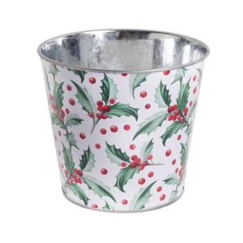 PLECHOVÝ KVETINÁČ, OKRÚHLY, ČERVENÝ ILEX