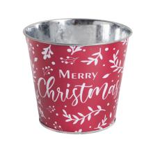 PLECHOVÝ KVETINÁČ, OKRÚHLY, "MERRY CHRISTMAS" ČERVENÝ