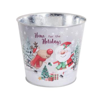 PLECHOVÉ KVETINÁČE, OKRÚHLE, SO SANTOM CLAUSOM A SOBMI