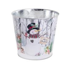 PLECHOVÝ KVETINÁČ, OKRÚHLY, SO SNEHULIAKOM