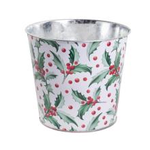 PLECHOVÝ KVETINÁČ, OKRÚHLY, ČERVENÝ ILEX