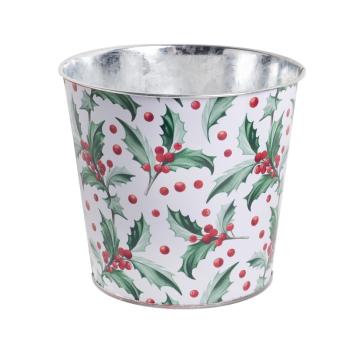 PLECHOVÝ KVETINÁČ, OKRÚHLY, ČERVENÝ ILEX