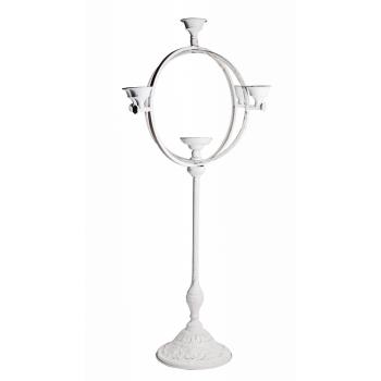 LISOVANÝ KOVOVÝ SVIETNIK 6 VETIEV GUĽA BIELA