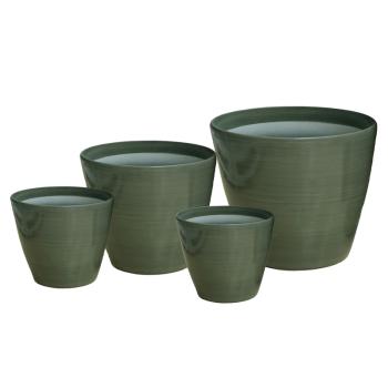 SADA VONKAJŠÍCH KVETINÁČOV, 4 KUSY, OKRÚHLY, "ESSEX", BAMBUSOVO ZELENÁ