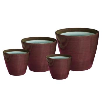 SADA VONKAJŠÍCH KVETINÁČOV, 4 KUSY, OKRÚHLY, "ESSEX", BAMBUSOVÁ BORDÓ