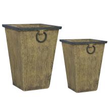 SÚPRAVA VONKAJŠÍCH KVETINÁČOV, 2 KUSY, VYSOKÁ, S EFEKTOM DREVA RUSTIKÁLNA