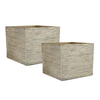 SÚPRAVA VONKAJŠÍCH KVETINÁČOV, 2 KUSY, OBDĹŽNIKOVÝ TVAR, EFEKT DREVA