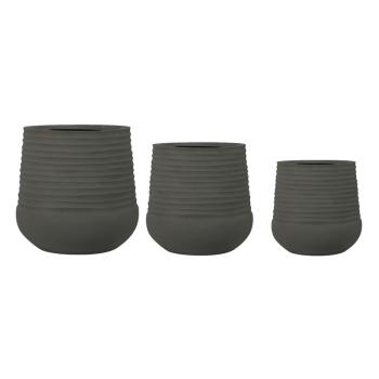 SADA VONKAJŠÍCH KVETINÁČOV, 3 KUSY, OKRÚHLY, REBROVANÝ, HNEDÝ