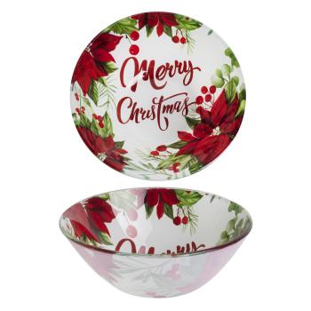 SKLENENÝ TANIER, POINSETTIA, ČERVENÁ