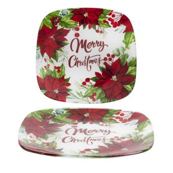 SKLENENÁ MISKA, ŠTVORCOVÁ, POINSETTIA, ČERVENÁ