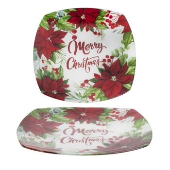 SKLENENÝ TANIER, POINSETTIA, ČERVENÁ