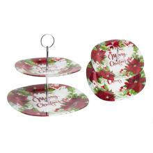 2-DIELNE SKLENENÉ VYKRAJOVAČKY NA SUŠIENKY S POINSETTIAMI, ČERVENÉ