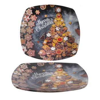 SKLENENÝ TANIER, VZOR PERNÍKOV, HNEDÝ